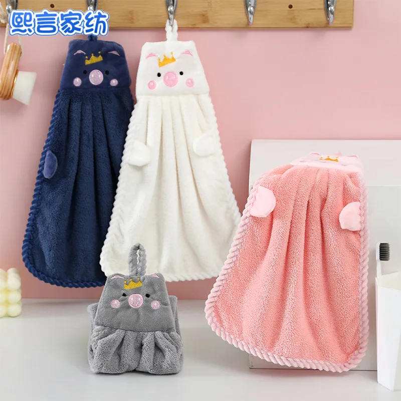 Hand Towels Coral Fleece Anime Hanging Towel Absorbent Towels Children Hand  Towels Cute Towels Penguin Duck Towels