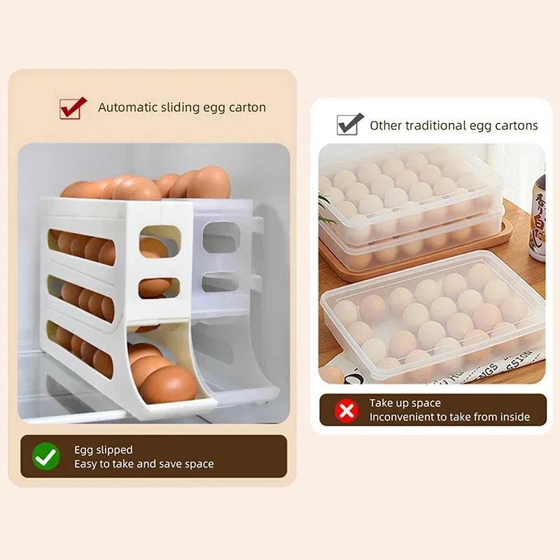 Egg Storage Box 4 Tier For Refrigerator Rolling Organizer Holder