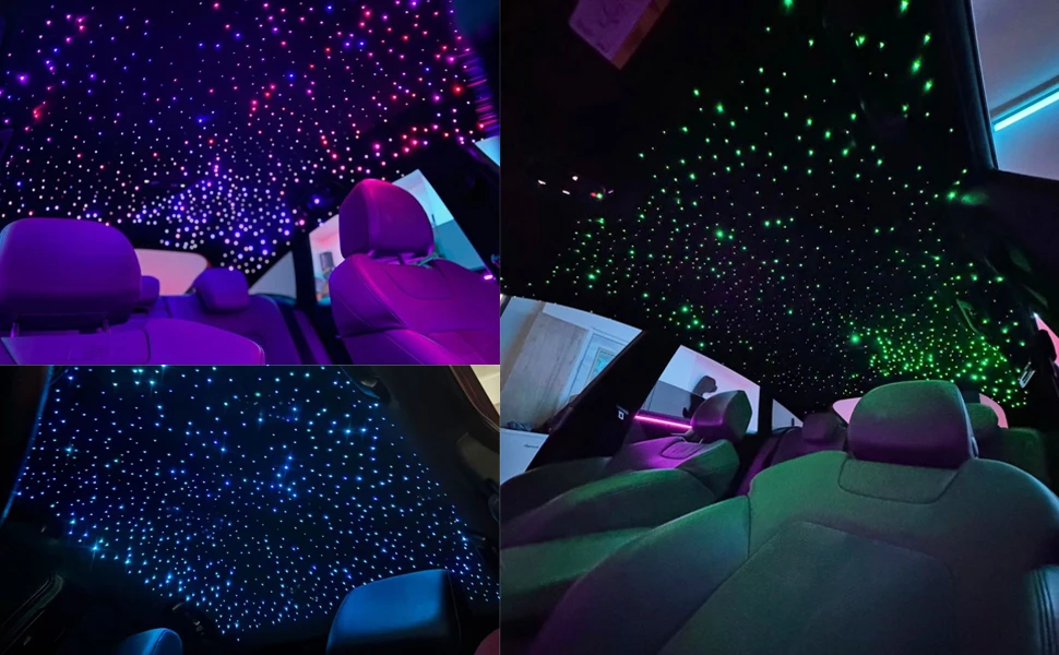 Double heads Car Use 16W Bluetooth APP Controlled RGBW Twinkle LED Fiber Optic Star Ceiling Smart Light Headliner 28key Sound RC