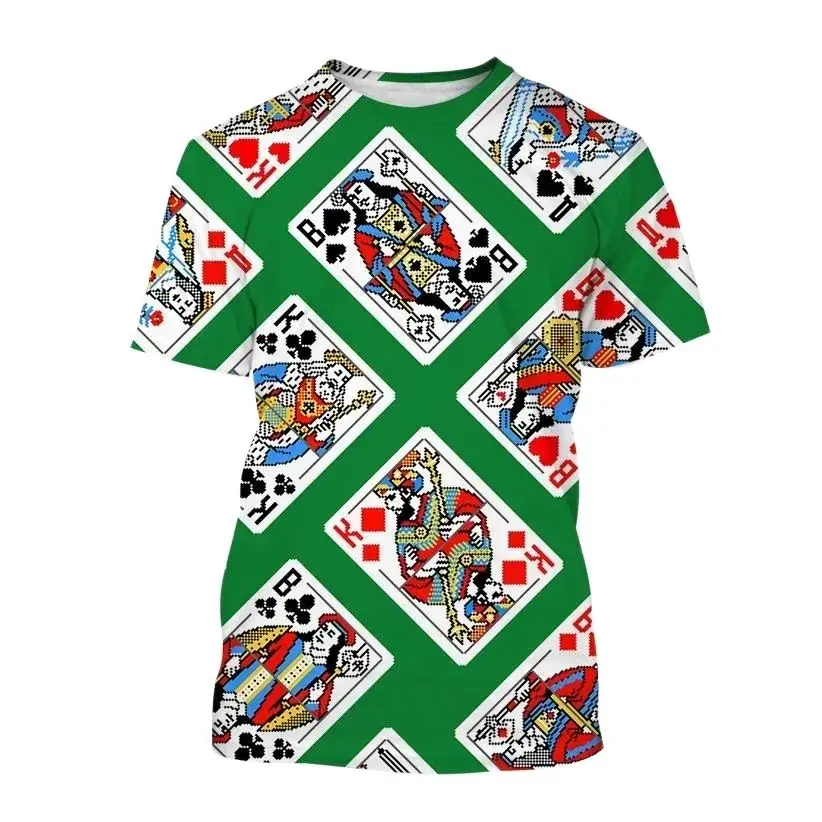 

Summer Men's 3D Poker Printed T-shirt, Fashionable and Creative Round Neck Short Sleeves, Polyester Fiber.