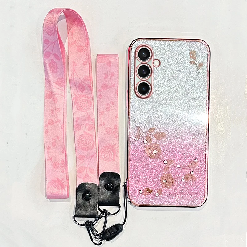 New Fashion Gradient Preserved Flower Lanyard Anti-Drop Shockproof Case