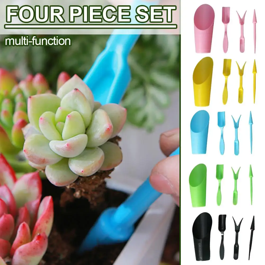 다육식물용 미니 정원 도구 세트 4종, 분재 관리용 흙삽과 파종펜이 포함된 플라스틱 이식 도구