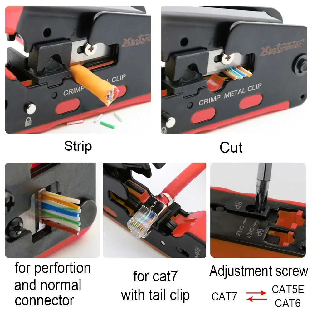 Nuovo 2024 CAT5 CAT6 CAT6A CAT7 CAT8 pinze a crimpare rj45 crimper strumento di rete spelafili cutter ethernet morsetto per cavi lan kit strip