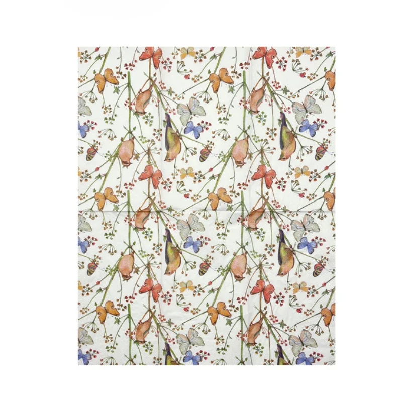2-Ply 33*40cm Colourful Flower Bird Butterfly Print Napkin Rectangle Paper Napkin Decorative Cup Flower Placemat 20pcs/pac