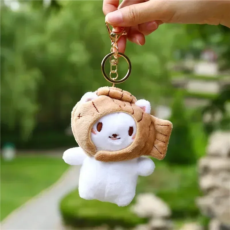 귀여운 모피 공 키 체인 고양이 부드러운 응원 동물 꼬리 머리 공 자동차 키 체인 도미 물고기 봉제 머리 모자 키 체인 엄마 선물 Llaveros