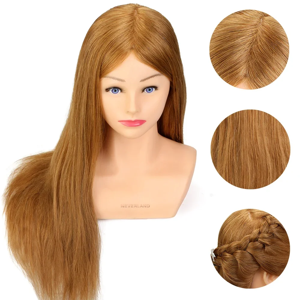 Testa di manichino con capelli umani veri al 100% da 24 pollici e spalle, per parrucchieri, per allenamento, testa con capelli veri per acconciature e styling, testa per parrucche - immagine 4