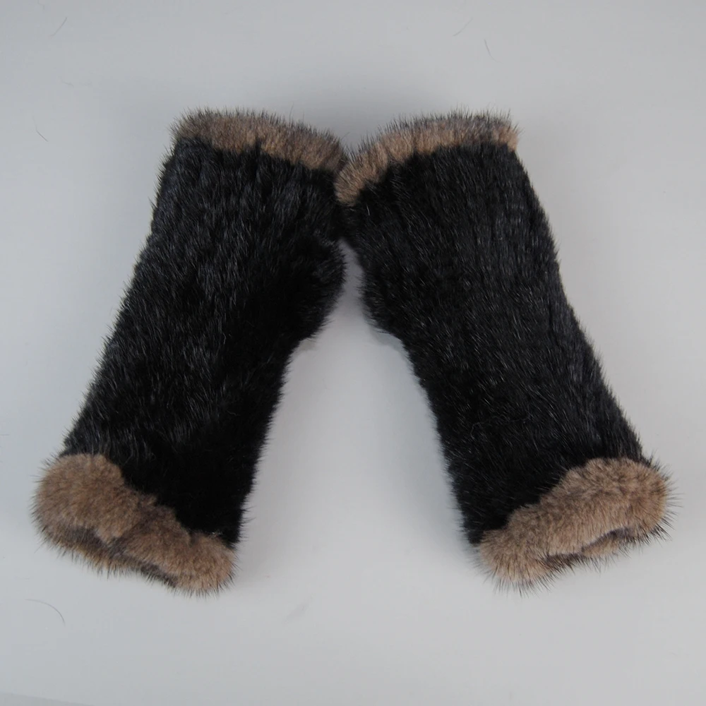 Hot Sale Real Knitted Mink Fur Gloves Winter Fingerless Gloves Mittens Arm Sleeves Female 100% Natural Mink Fur & Mittens