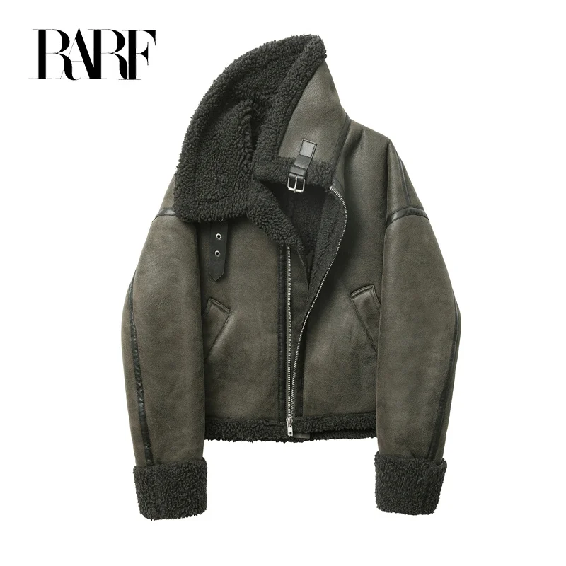 

2022 women's thickened warm fur integrated grab fleece double-sided jacket women's biker top