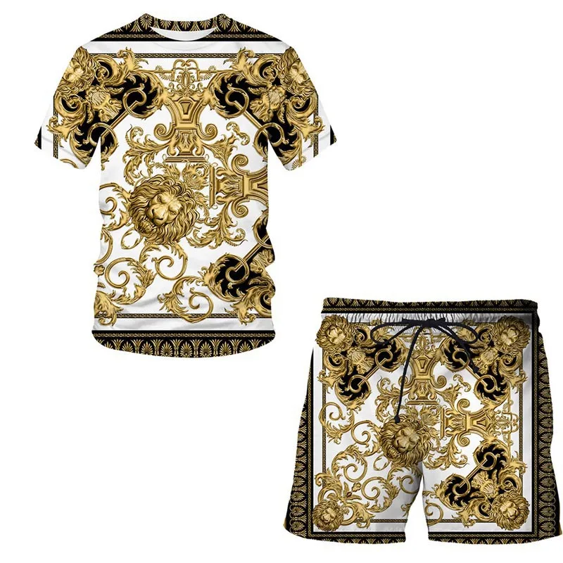 Luxury Summer Men's 3D Print Men's T-shirt Suit Casual Sportswear Streetwear Male Clothing Tracksuit Outfit Shorts 2 Pieces