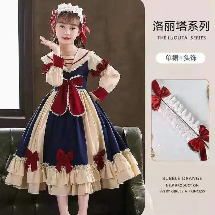 New Lolita Princess Dress Girls' Autumn Style Children's Autumn Long Sleeve Little Girls' Dress Performance