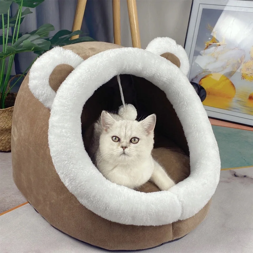 

Cat Bed Warm Pet Basket Cozy Kitten Lounger Cushion Cat House Tent Very Soft Small Dog Mat Bag For Washable Cave Cats Beds