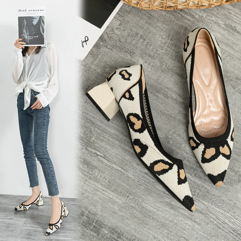 New Shoes for Woman Fashion Pumps High Heel Women Shoes Stretch Fabric Pointed Toe Square Heel Quality Ladies Shoes Platform