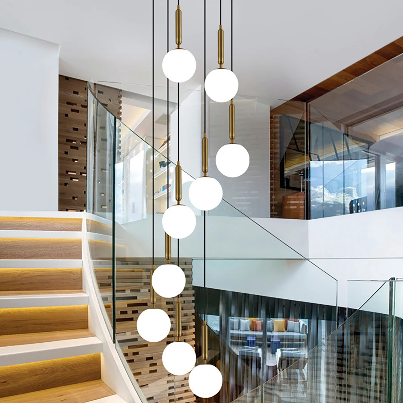 Glass pendant light gold bedroom light metal restaurant atmosphere pendant light complimentary light bulb 6