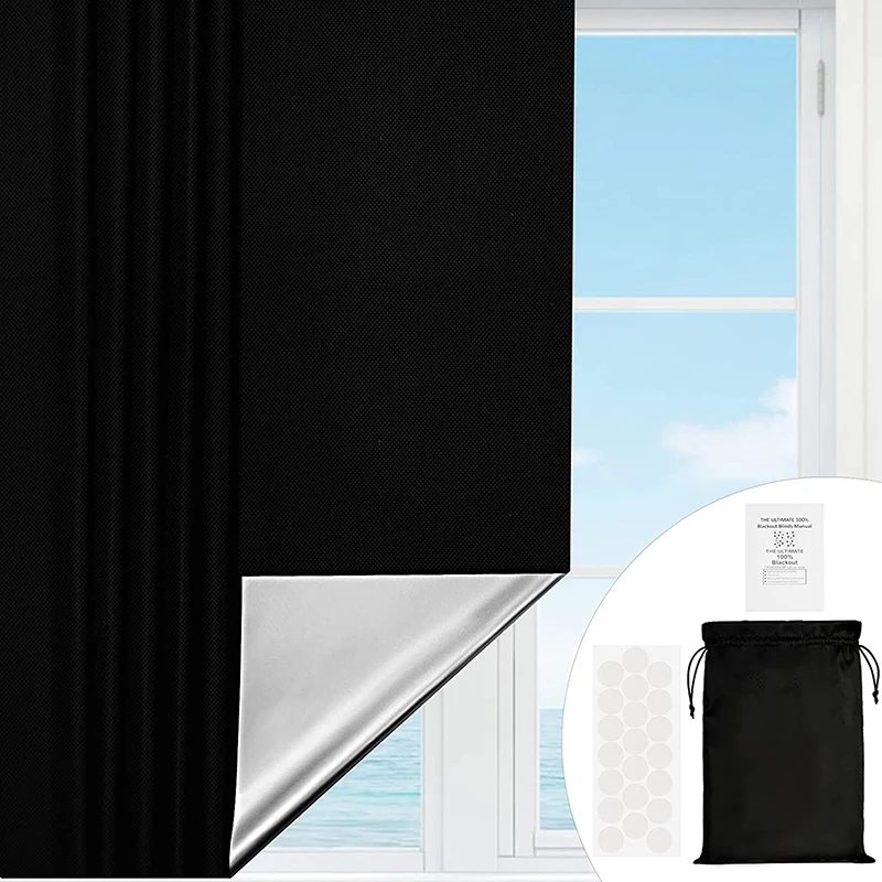 Foldable Outdoor Travel Blackout Balcony Curtain Universal Perforations DIY Tailorable Black Curtains Adhesive Comfortable Sleep 3