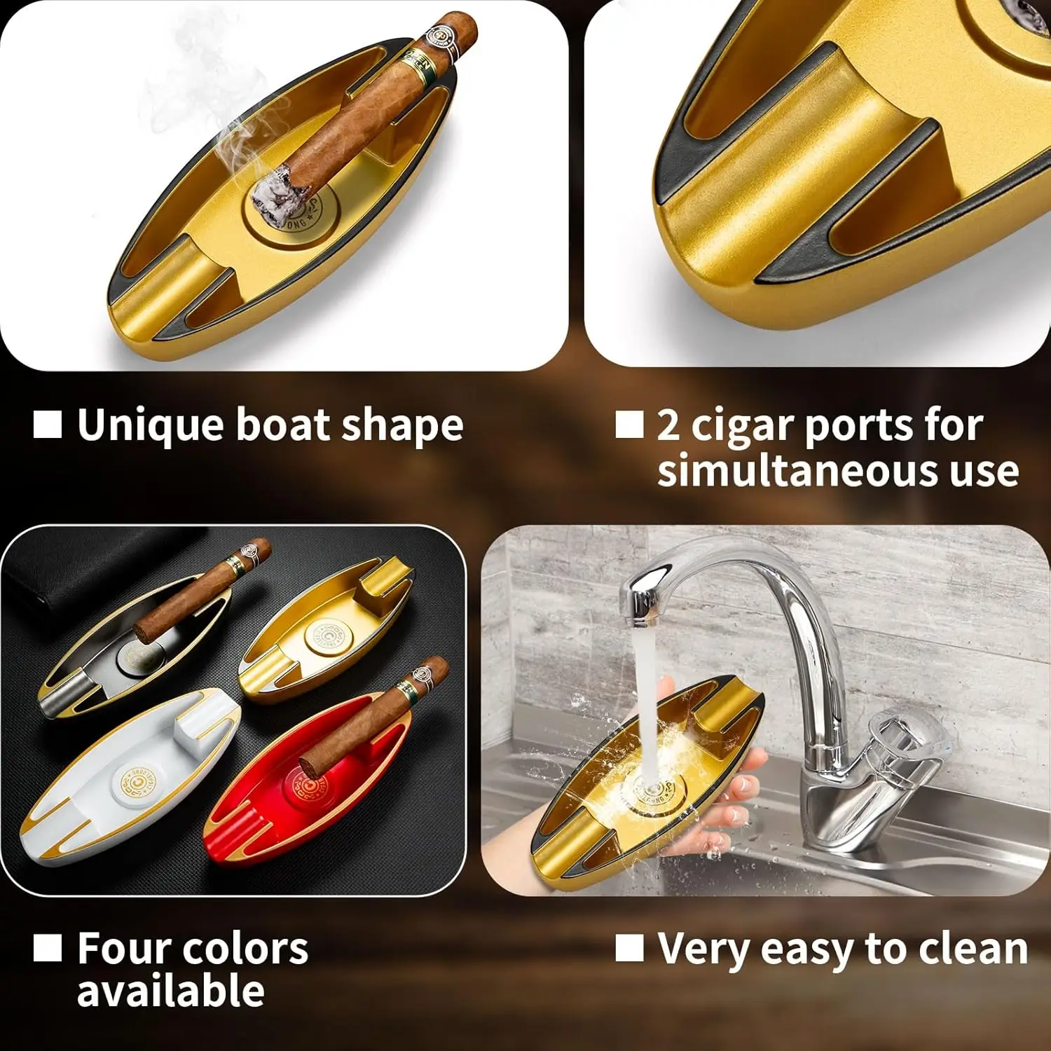 Monsoon boat shaped cigar ashtray lightweight and portable ashtray luxurious and atmospheric dual slot for home office outdoor portable ashtray,cigarettes ashtray,silicone ashtray,stainless steel ashtray,metal ashtray,air purifier ashtray,wood ashtray,ceramic ashtray