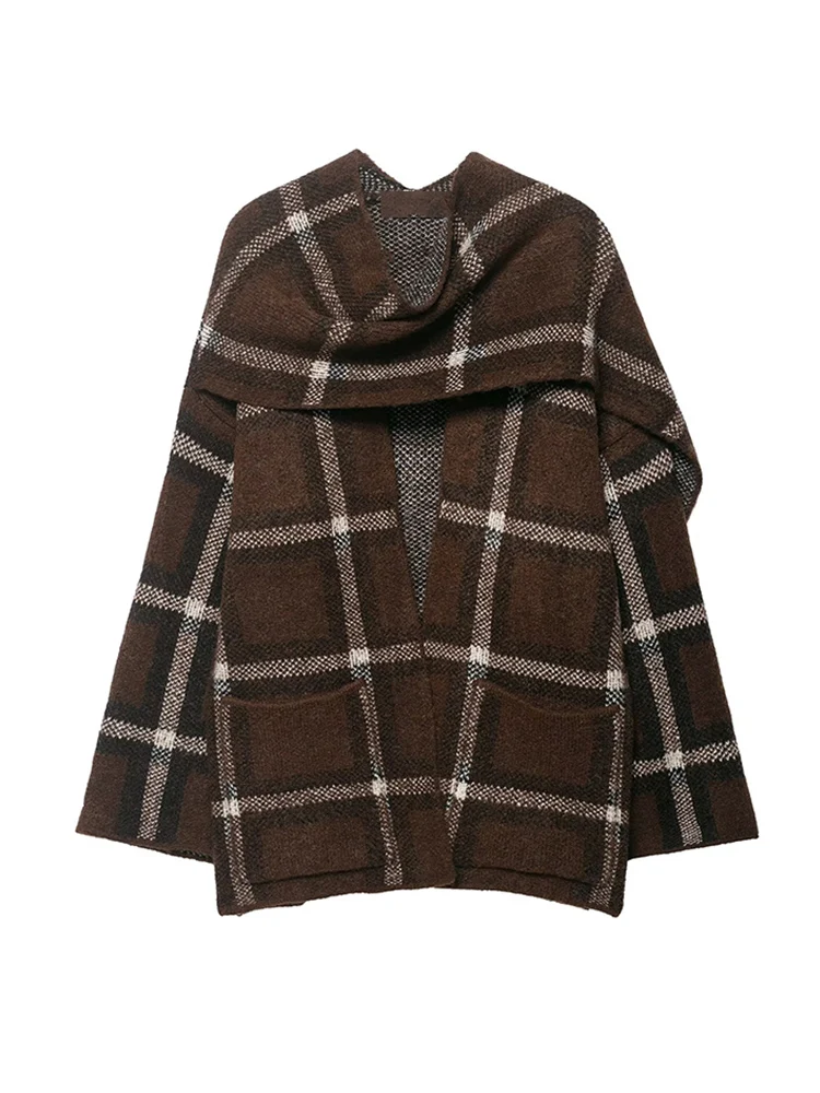  Women Elegant Coat With Scarf Collar Long Sleeve Loose Fit Pockets Jackets Lady Casual Style Knit Streetwear Autumn Winter War