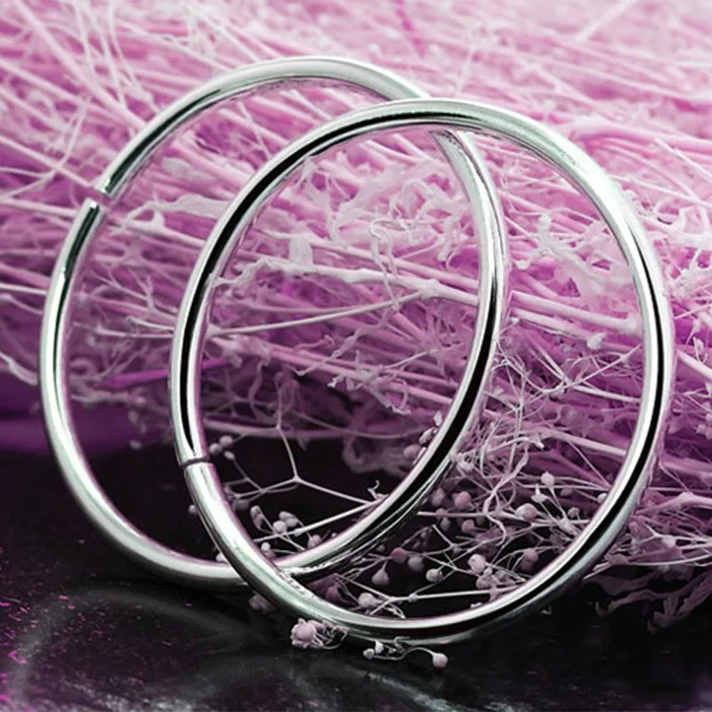 925 Sterling Silver Glossy Simple Open Bracelets Bangles For