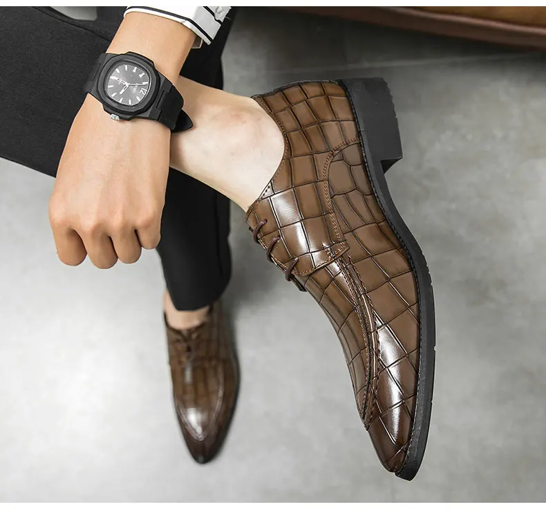 Men Derby Shoes Split Leather 38-46 Big Size Fashion Black Lace-up Oxford Flats Classic Business Formal Casual Loafers