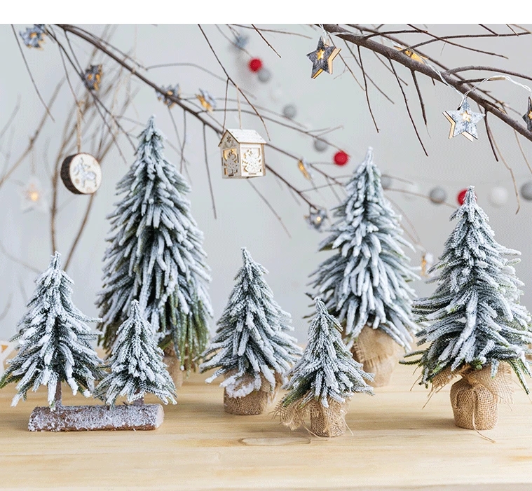 Christmas Snow Spray Flocking Linen Cedar Tree Nordic Mini