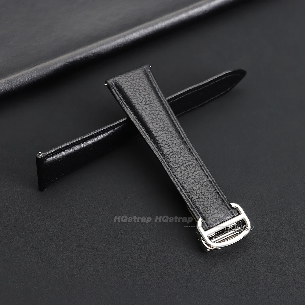 Luxurious Lychee Textured Leather Watch Strap with Folding Buckle - Elegant Cowhide Band