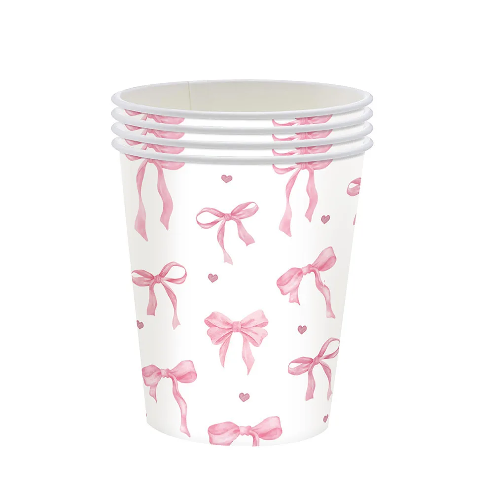 Elegant Pink and White Bow Disposable Paper Cups - Party and Celebration Decor Set (10/20/30/50 Pieces)