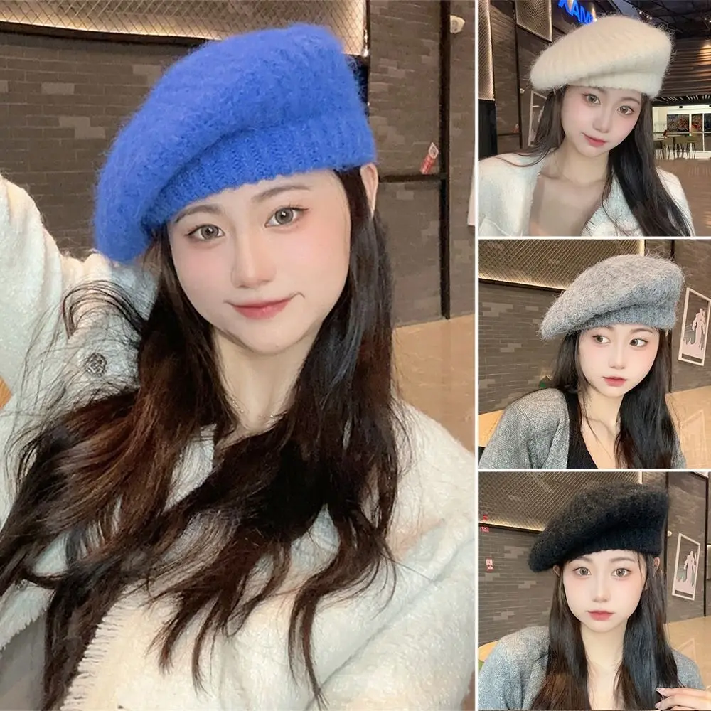 

Solid Color Berets Hats Elegant Knitted Military Cap Painter Hat Women Girls