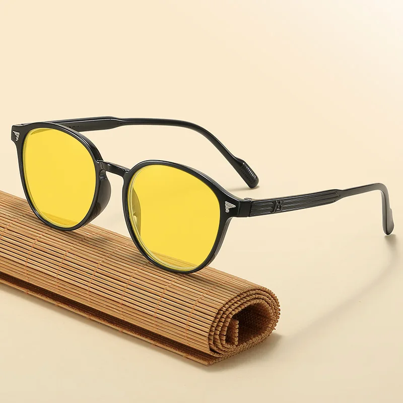 Unisex Round Frame Yellow Lens Night Vision Eye Protection Sunglasses
