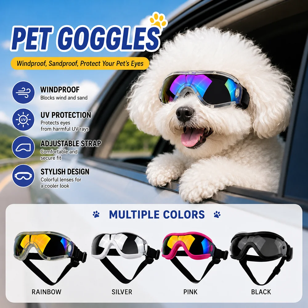 Adjustable UV Protection Dog Goggles - Soft, Waterproof Sunglasses for Outdoor Pet Adventures