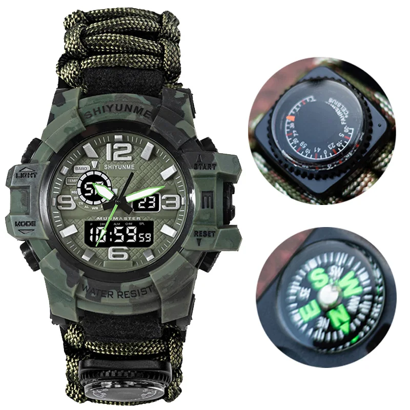 Men Military Sports LED Digital Watches Compass Outdoor Multi function Waterproof Men's Quartz Watch Relogio Masculino 2201D