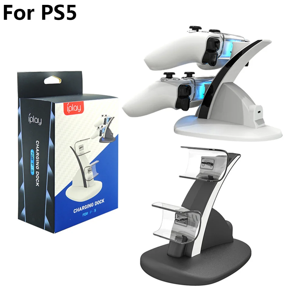 HBP-253 Wireless Controller Charging Dock for PS5 Gamepad with LED Lights Dual Joystick Type-C Wireless Fast Charger Stand