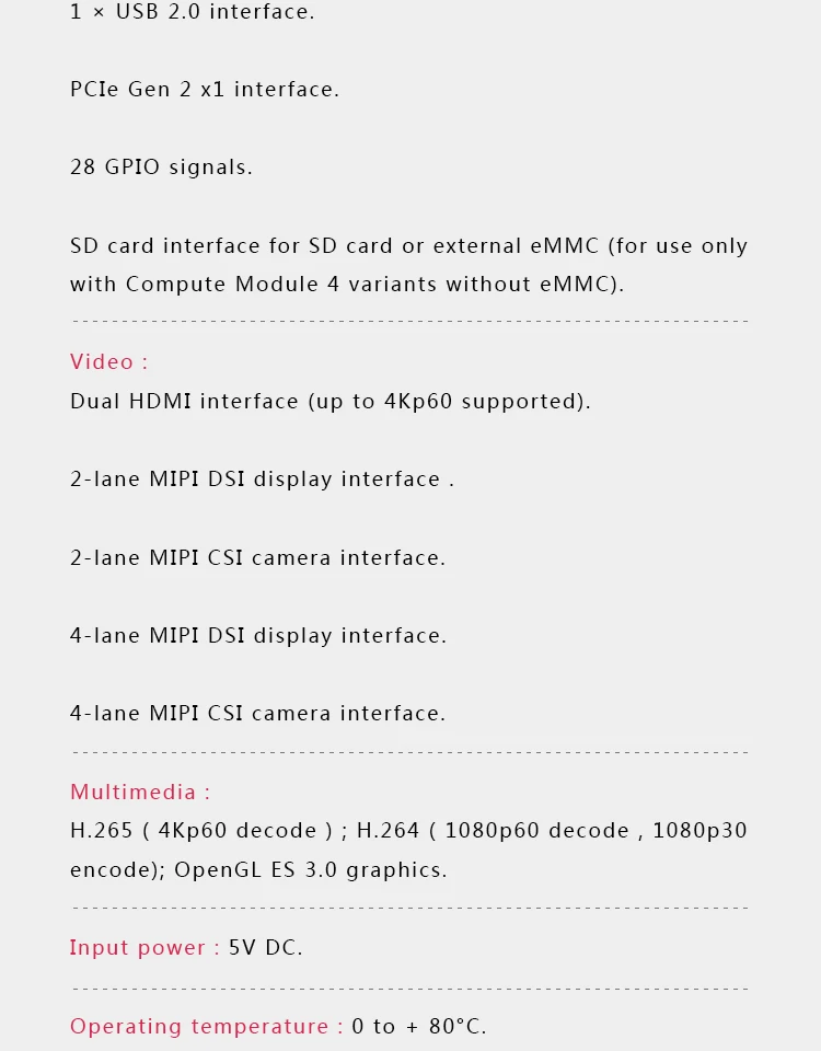Raspberry Pi CM4104000 CM4104008 CM4104016 CM4104032 CM4004000 CM4004008 CM40040