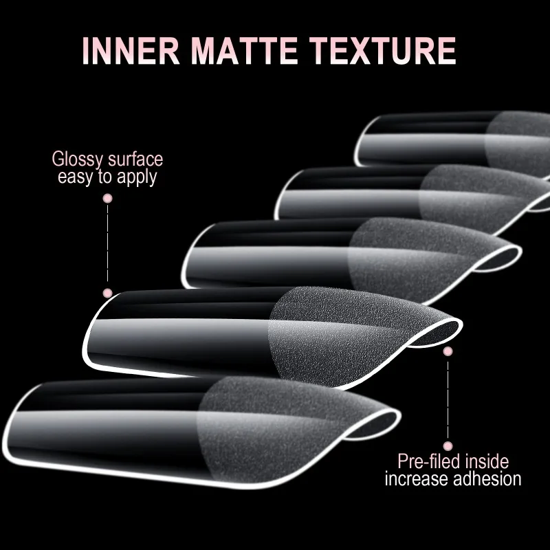 600개입/박스 세미 프로스티드 네일 팁 아몬드/스퀘어 소프트 젤 네일 팁 풀커버 인조 네일 팁 네일 살롱 및 홈 프레스온 네일용