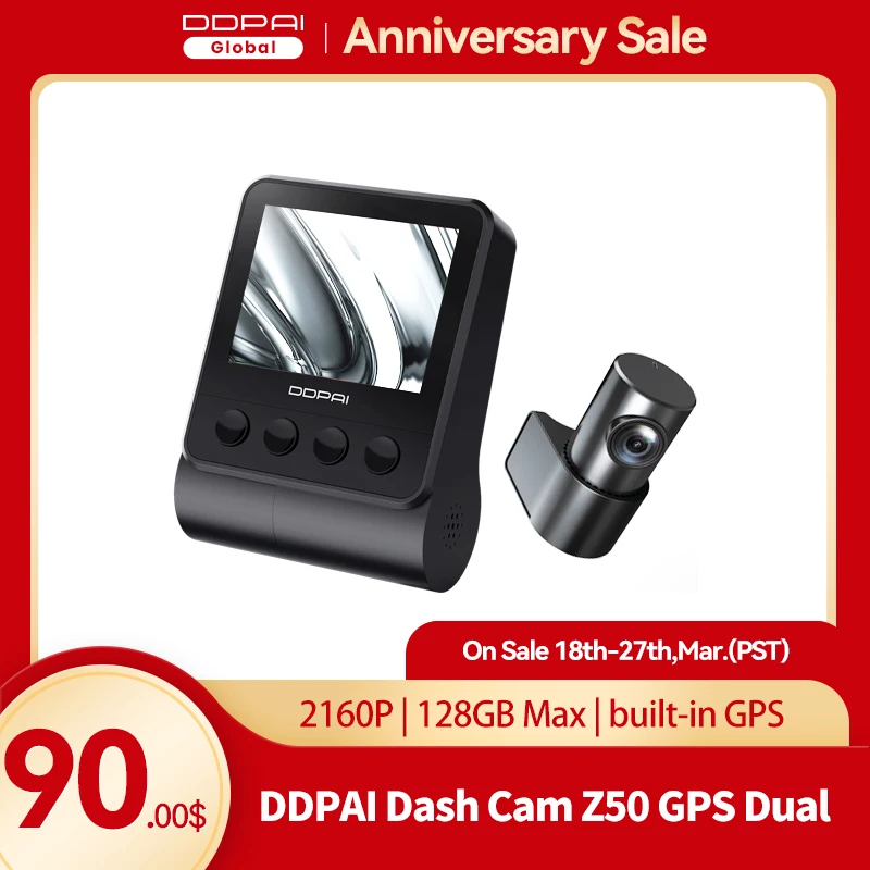 Kamera samochodowa DDPAI Z50 z GPS i kamerą tylną za $91.99 / ~370zł