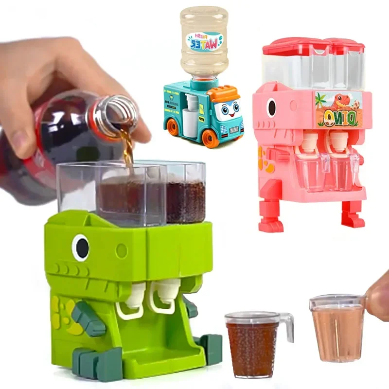 Children Dinosaur Dual Water Dispenser Toy Cute Pink Blue Cold/Warm Water Juice Drinking Fountain Simulation Kitchen Toys water dispenser kitchen toys pretend kitchen toys kitchen sink toys