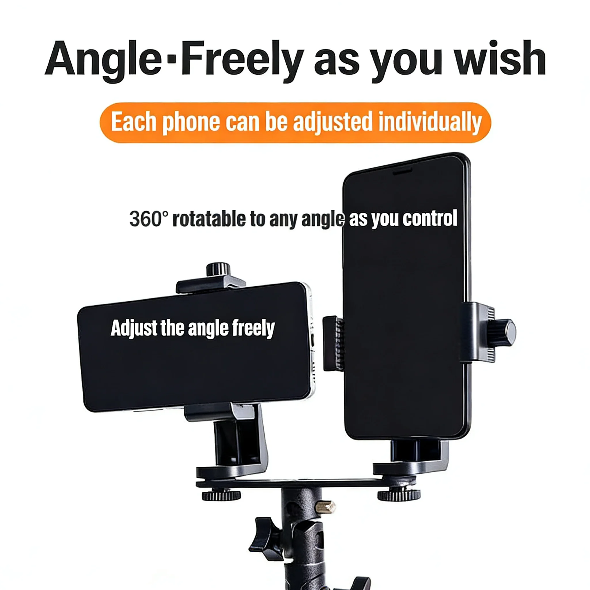Supporto Treppiede Portatile per Due Telefoni, Regolabile a 360° ° Supporto Rotante per Streaming Live, Mini Treppiede da Tavolo per TikTok YouTube Vlog Selfie - immagine 2