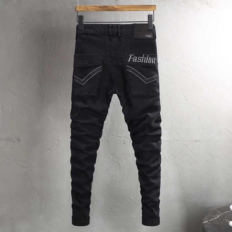 Street Fashion Men's Jeans Vintage Black Elastic Tight Split Jeans Men's Designer Vintage Denim Pants Hombre