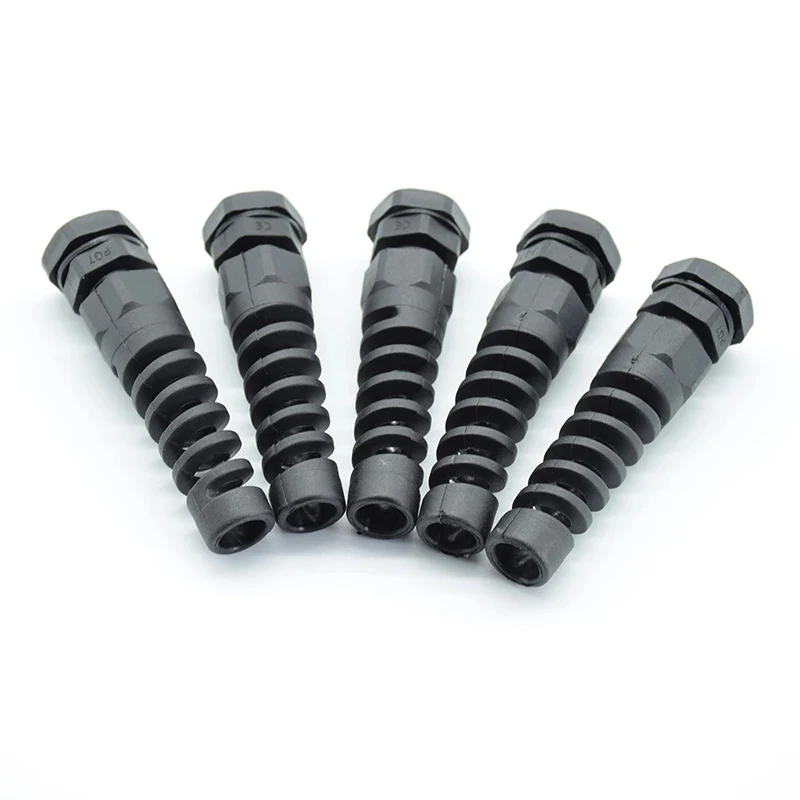 Strain Reliefs Cable Grip Flexible Nylon Spring Thread PG9 PG13.5 PG16 Cable Gland Connectors Fitting Waterproof