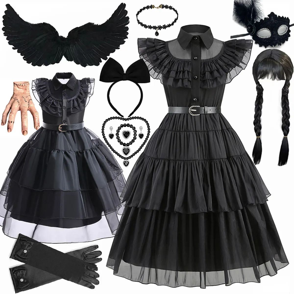 

Wednesday Role Play Girls Puffy Wednesday Prom Ball Gown Addams Cosplay Comic Con Carnival Apparel TV Role Play Wednedays Dress