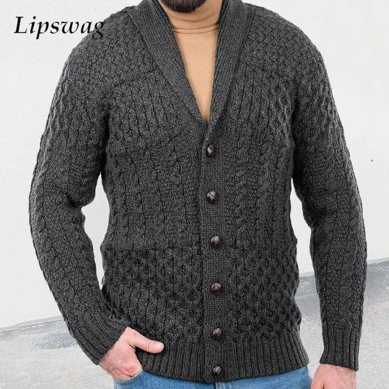 

Winter Vintage Men's Sweater Jackets Autumn Casual Long Sleeve Single Breasted Collar Knit Cardigans For Men Fashion Outerwear