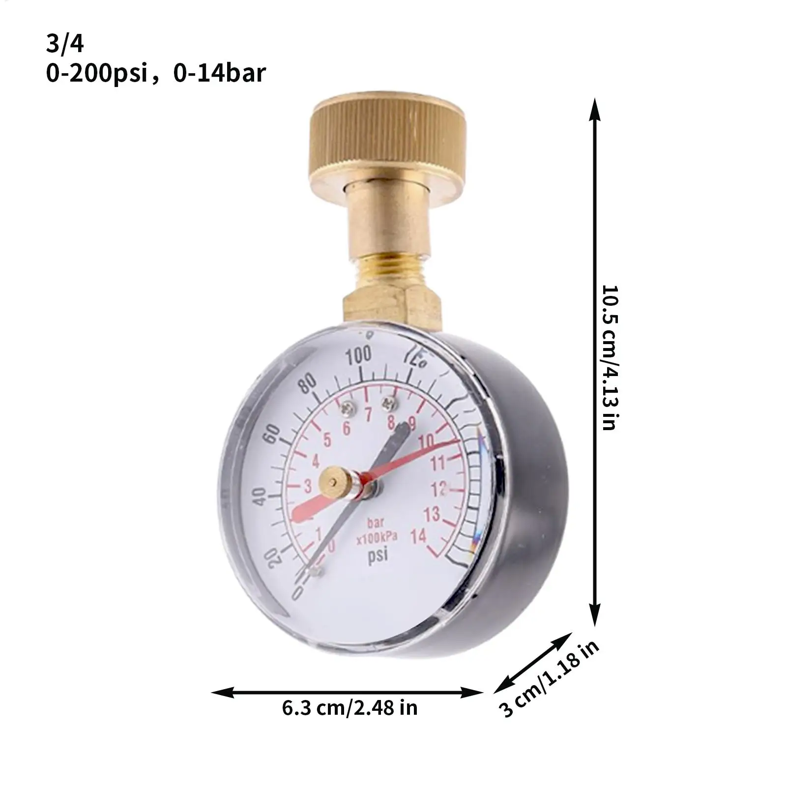 수압계 0-200 PSI 정원용 호스 압력계 3/4인치 나사형 미터 관개 시스템 가정용 야외 주방 마당용