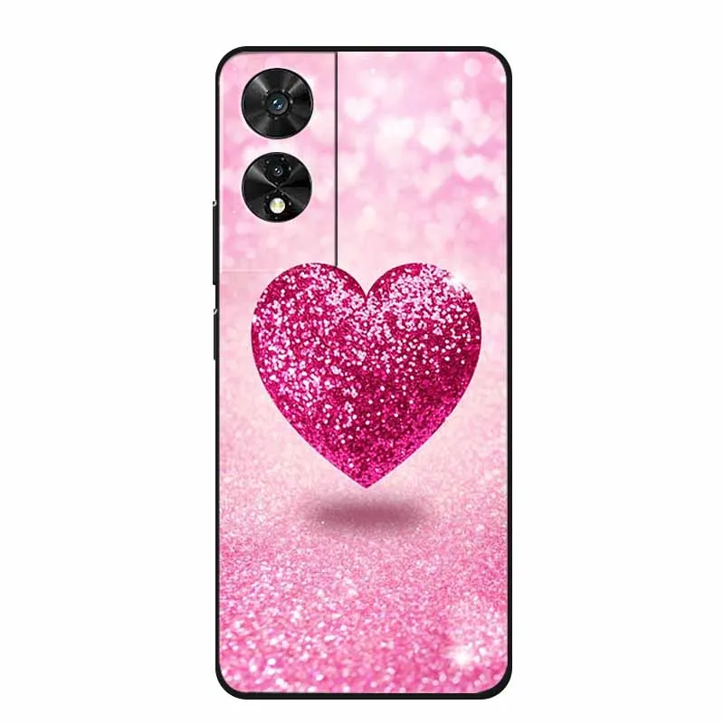 Stylish Marble Soft Back Cover - Black Silicone TPU Shield with Colorful Design