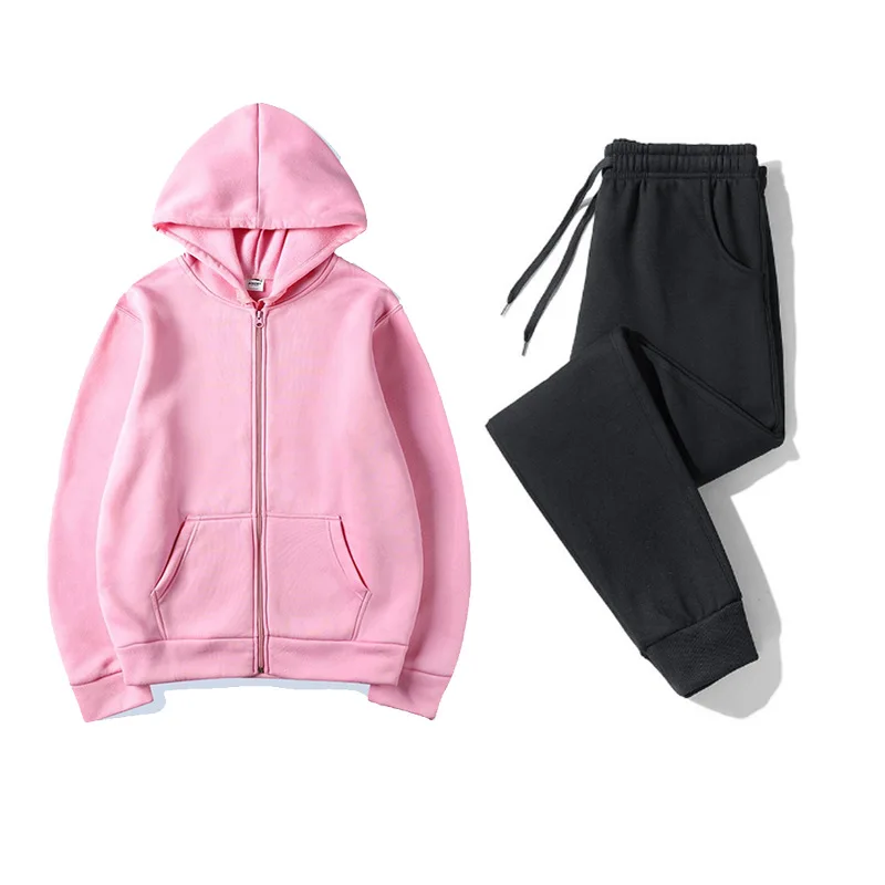 2023 Autumn/Winter Men's Zipper Cardigan Hoodie+Pants 2-Piece Sweatwear Solid Color Hoodie Zipper Sweater Set