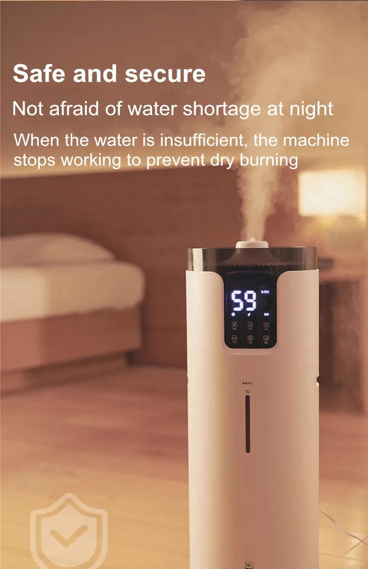 Ultraschall-Luftbefeuchter für Zuhause, 16 l, Luftbefeuchter mit großer Kapazität, Diffusor, kommerzielle intelligente Luftfeuchtigkeit, Nebelhersteller, Sprühgerät, 110–240 V – Detail 24