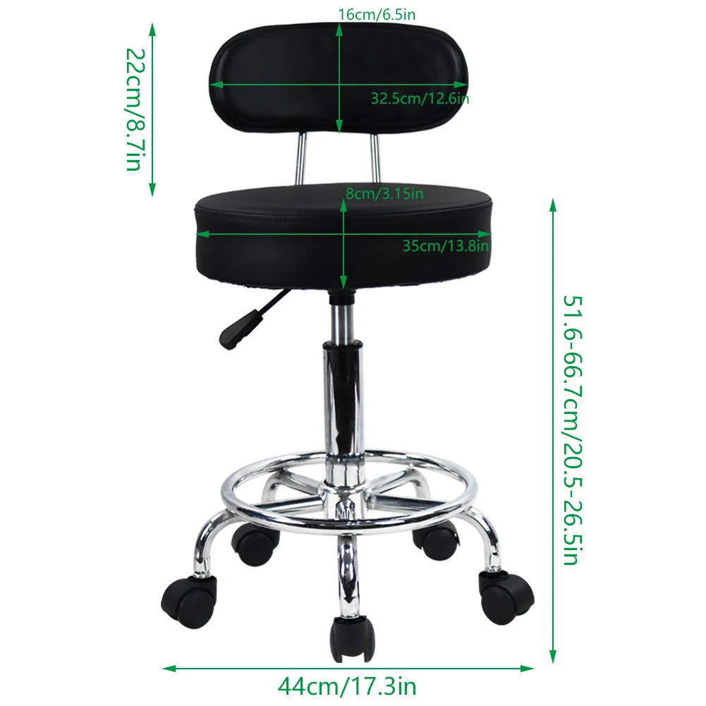 KKTONER PU Leather Rolling Stool Mid-Back with Footrest Height Adjustable Office Computer Home Drafting Swivel Task Chair 2