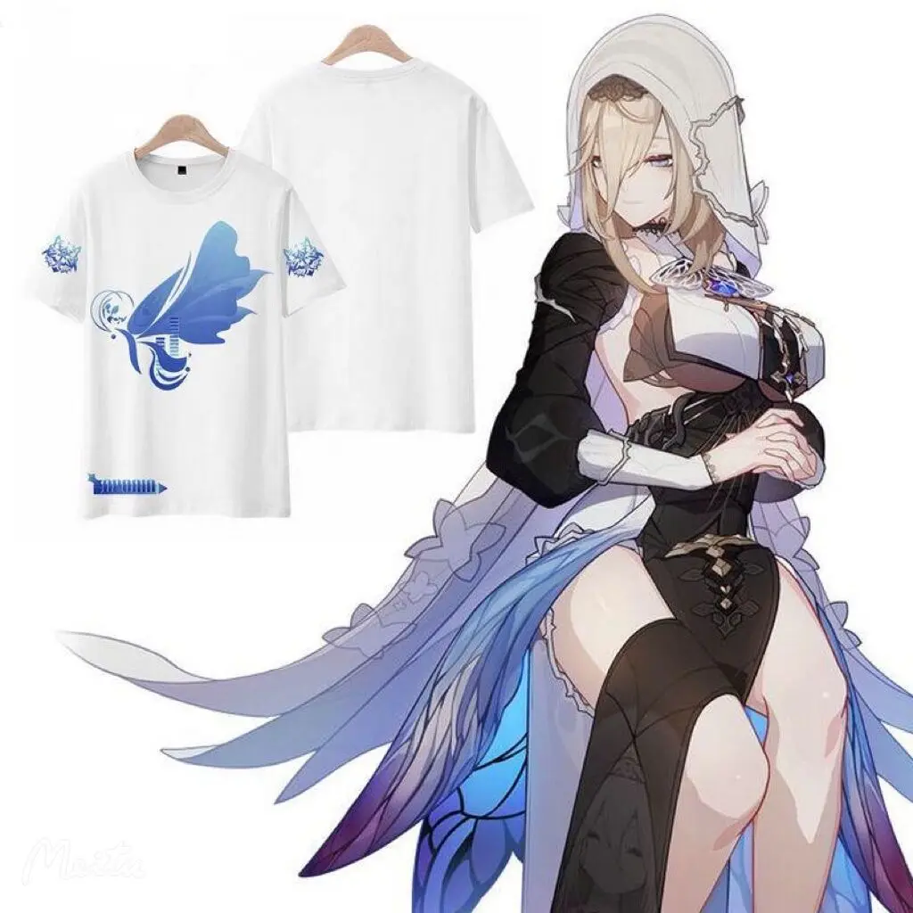 

Футболка с 3D-принтом Honkai Impact 3 Aponia, летняя модная футболка с круглым вырезом и коротким рукавом, Популярная Игровая уличная одежда