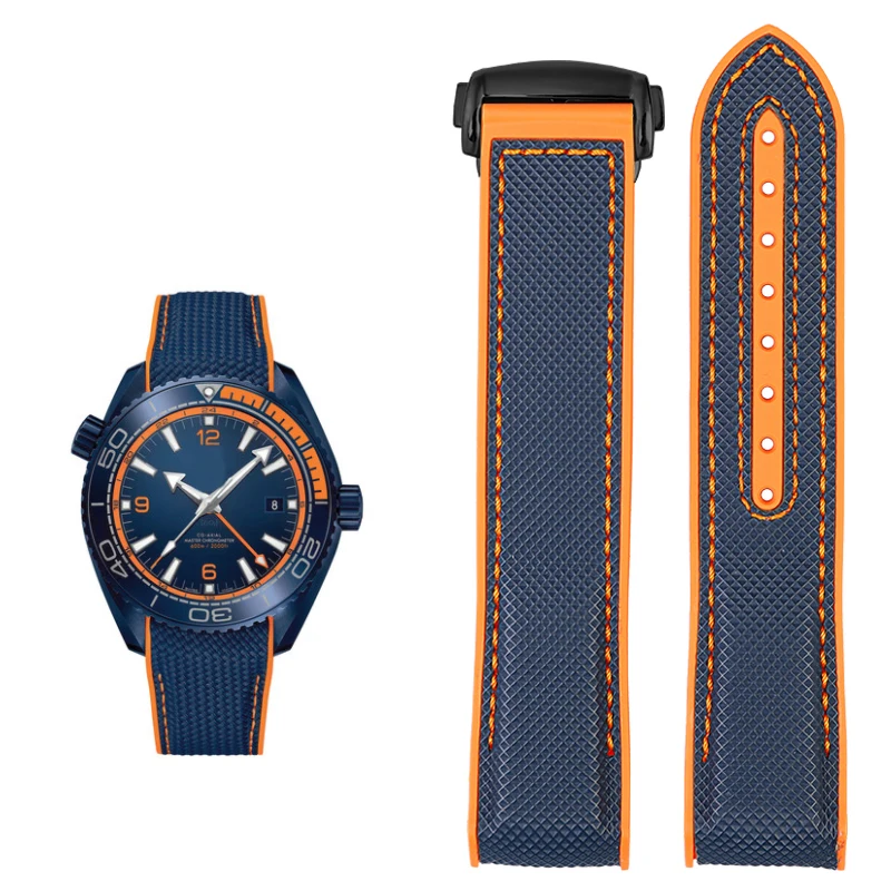 Curved End Fabric and Rubber Strap for Men's Watch, 20mm-22mm