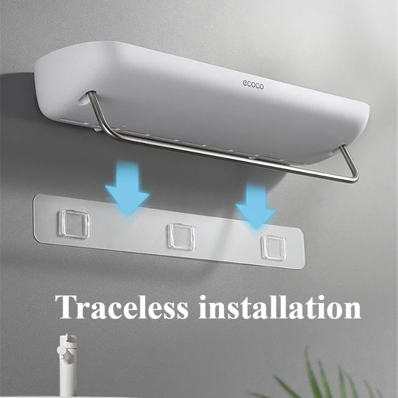 ECOCO Bathroom Shelves Organizer Storage Rack Wall Mount Towel Shelf Shampoo Rack with Towel Bar Kitchen Accessories