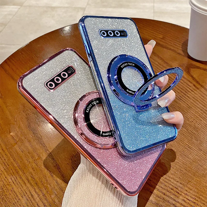 Luxury Glitter Bling Plating Protective Phone Case with Soft Bumper and Stand Function