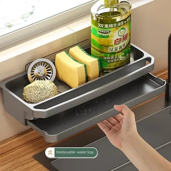 Scarico per lavello da cucina Organizzatore Scaffale autodrenante Porta spugna Strofinaccio Rubinetto per riporre sapone Scolapiatti Accessori da cucina 1
