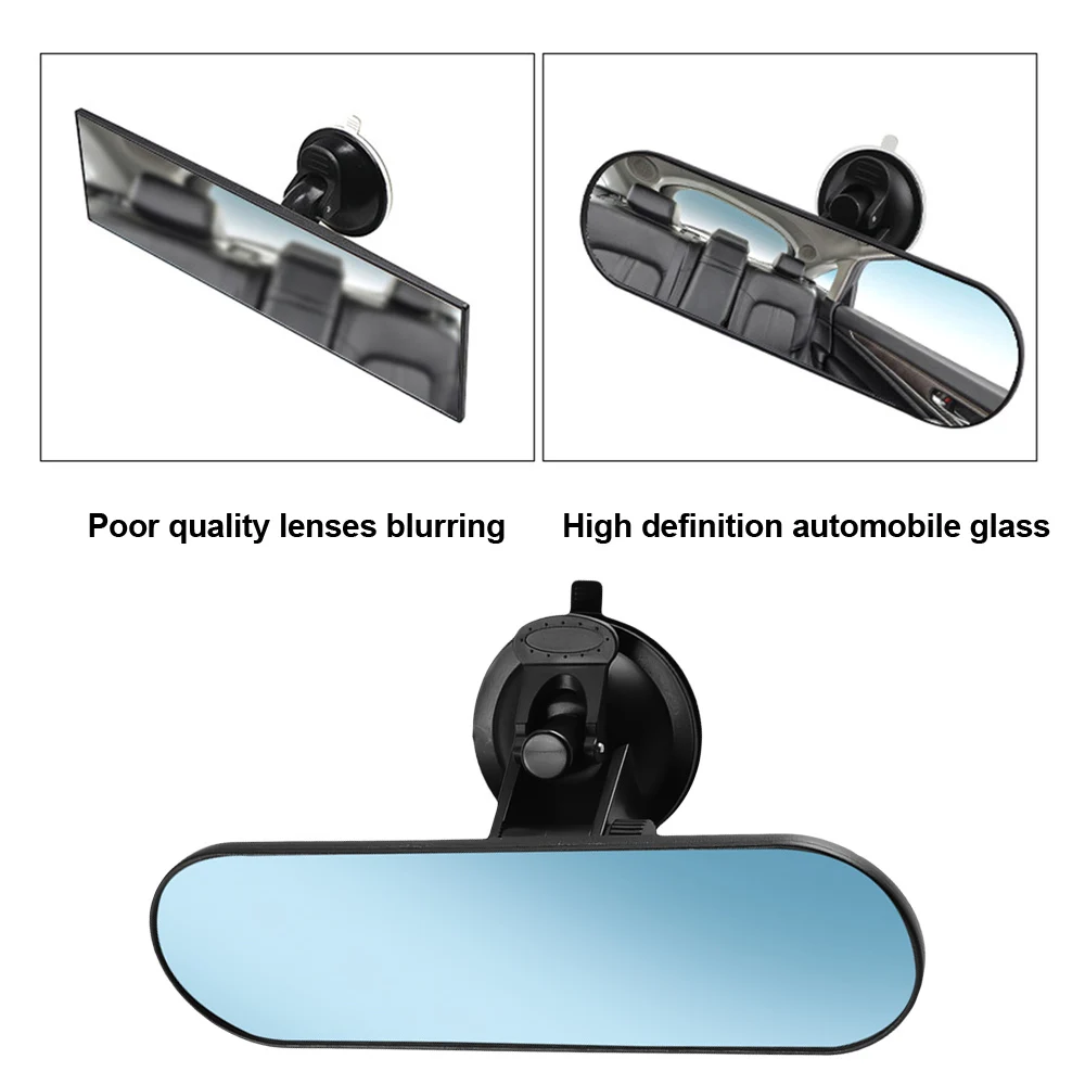 Universal Car Espelho Retrovisor com Ventosa, 360 ° ajustável Interior Espelho Retrovisor, 220*65mm, Caminhão Espelho, Universal